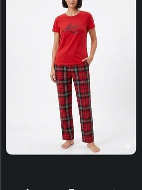 Victoria's Secret Shirt: M, Pants: L Red 'Love' Tee with Red Plaid Pajama Pants